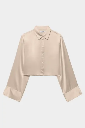 Cropped Wide Sleeve Shirt in Khaki Tan