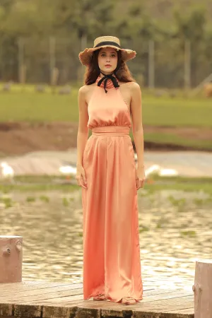 DARCEY PANT SET Halter Tie Back Top with Pleated Wide Leg Pant (Copper SC Silk)