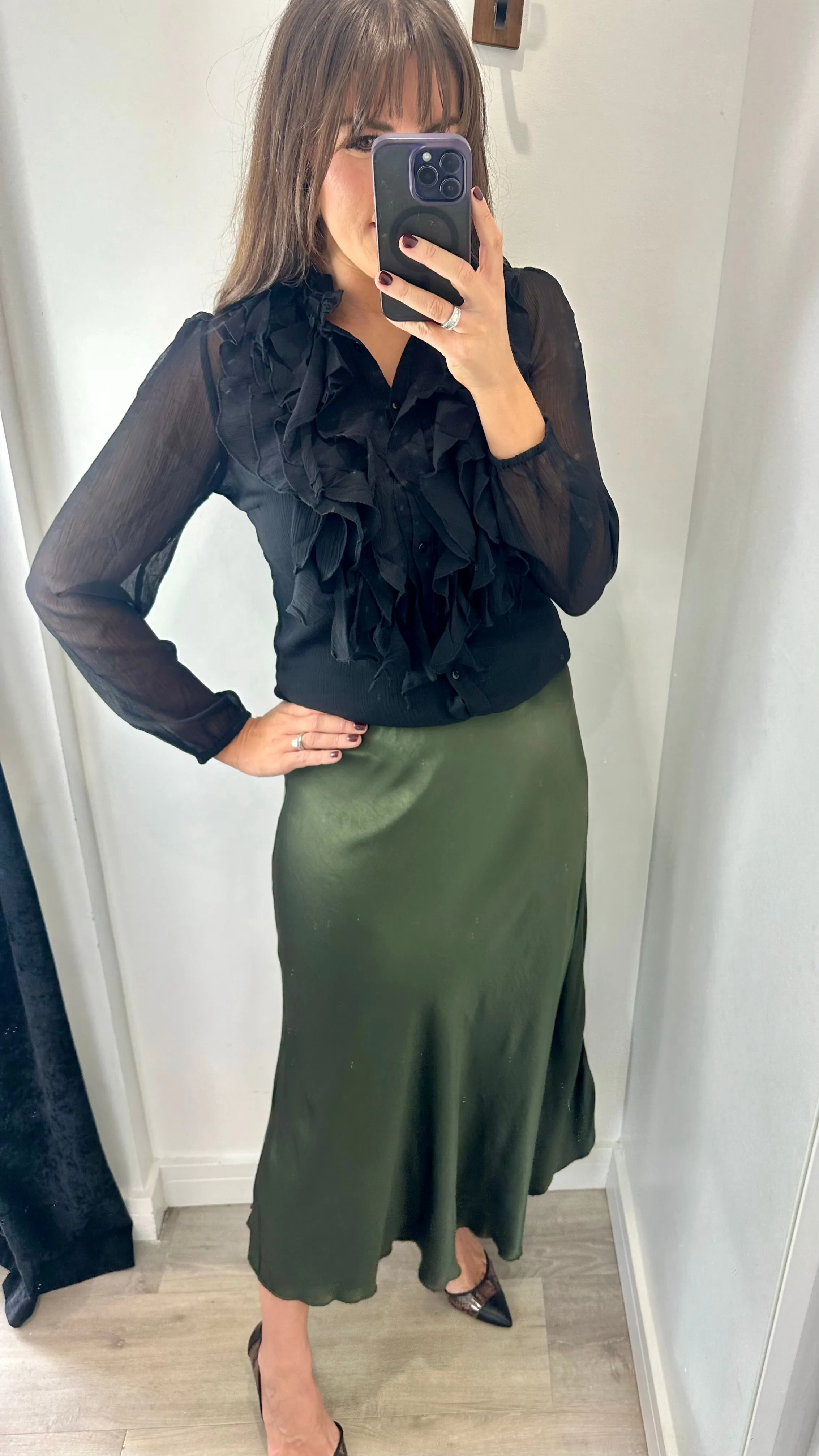 DARK GREEN SATIN SKIRT