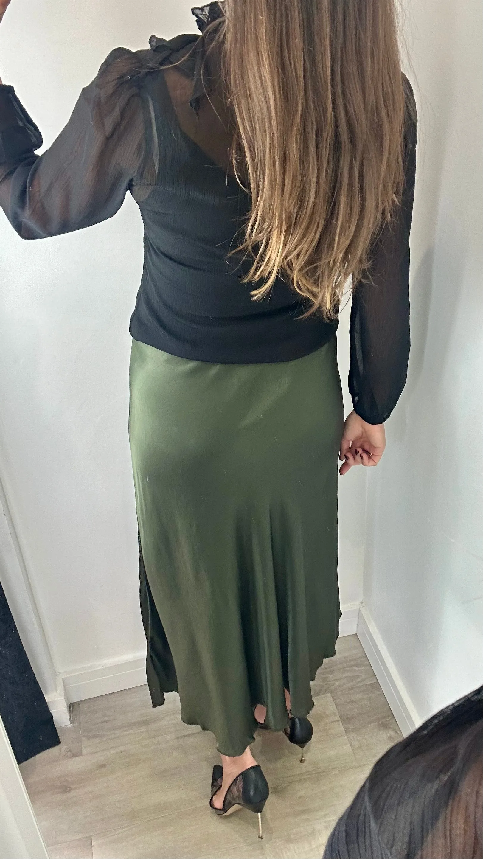 DARK GREEN SATIN SKIRT