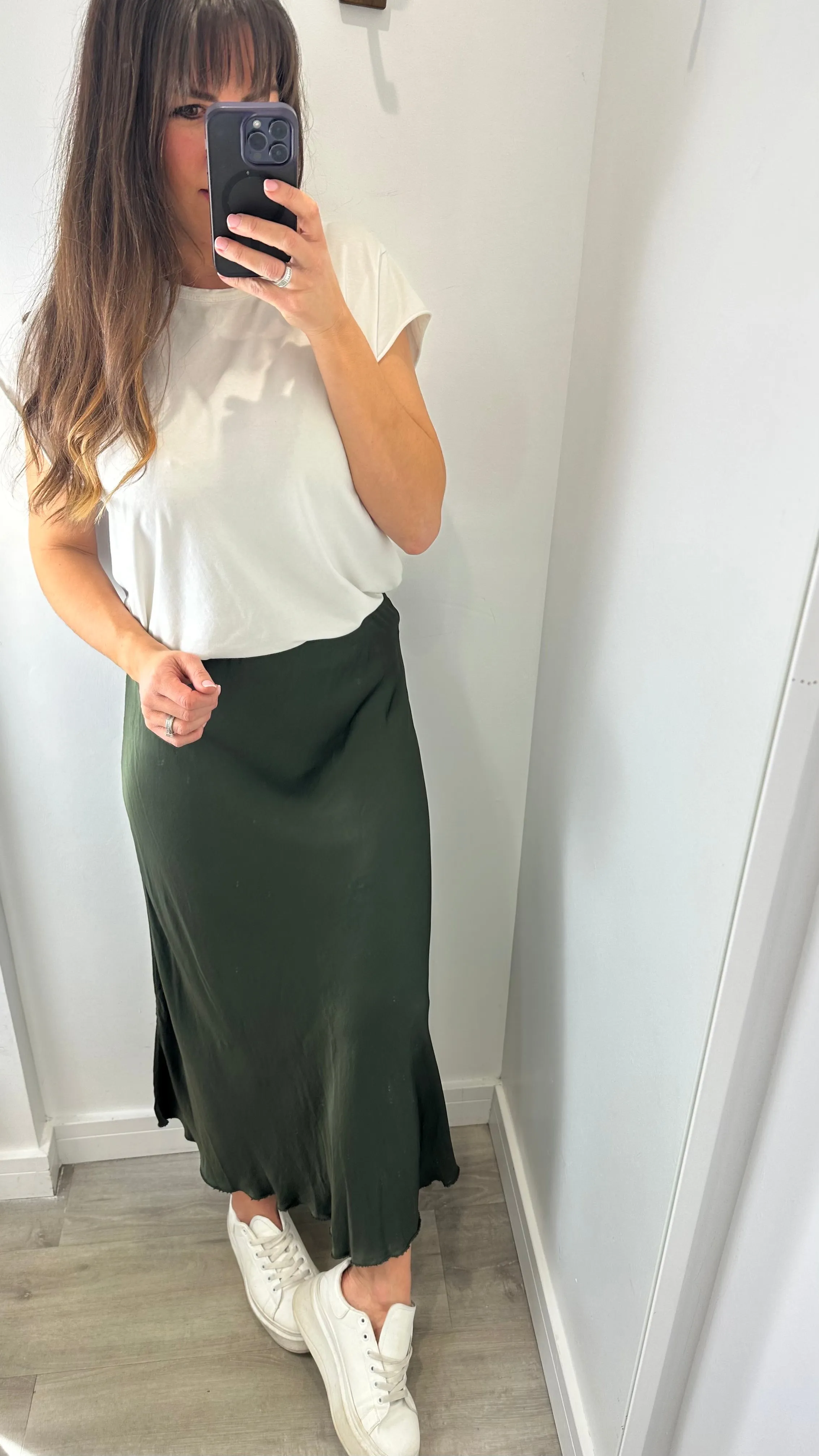 DARK GREEN SATIN SKIRT