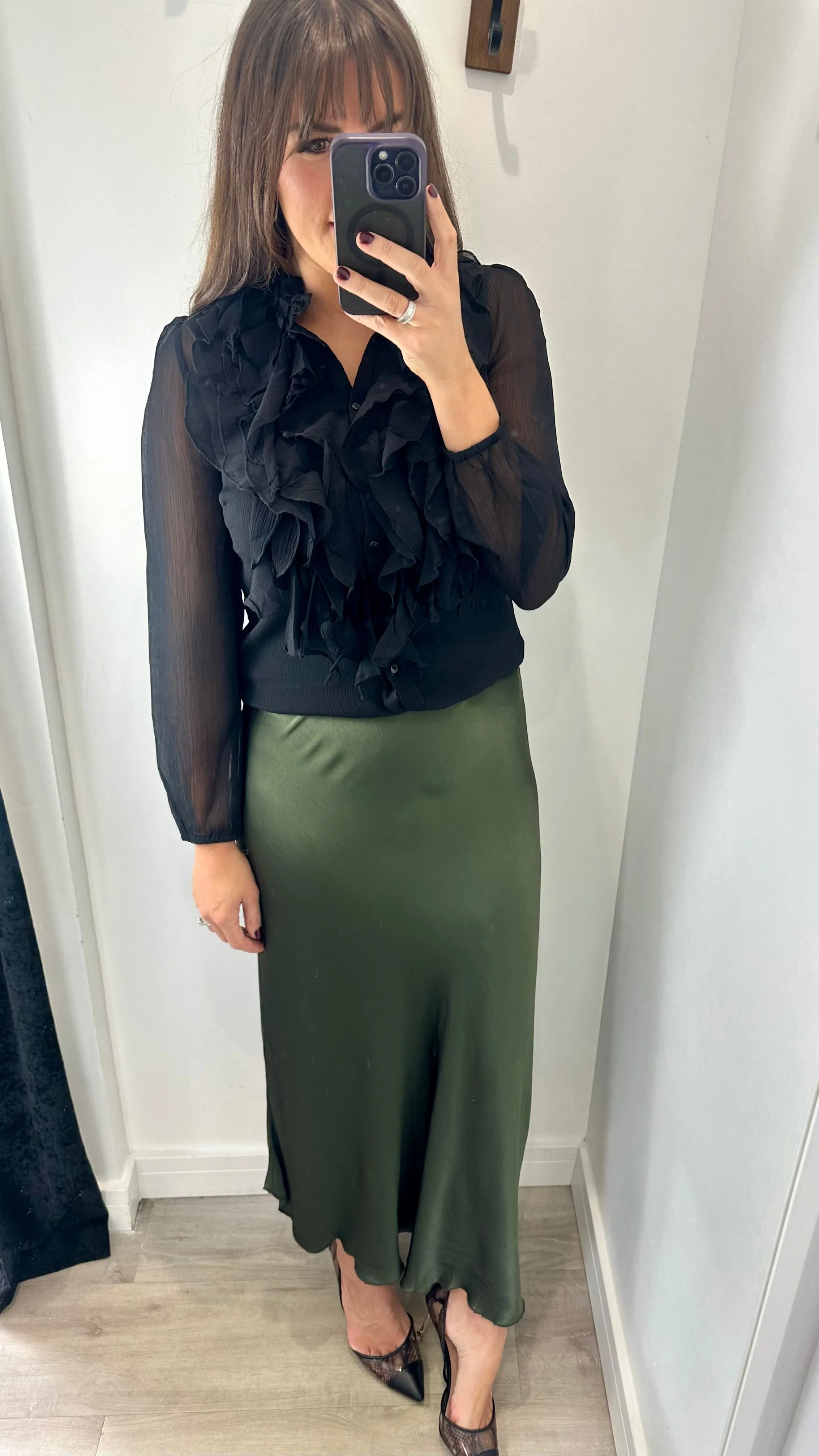 DARK GREEN SATIN SKIRT