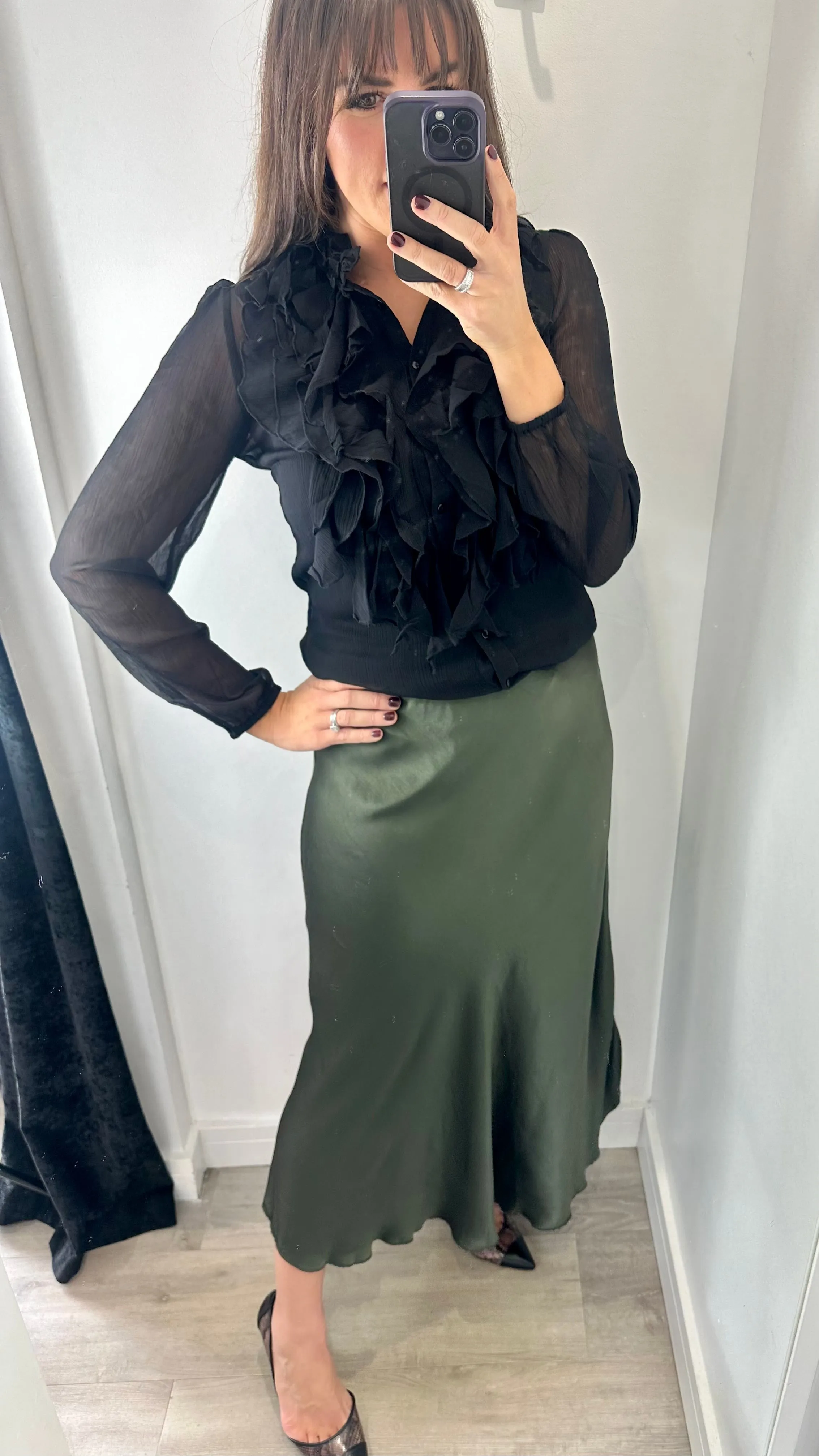 DARK GREEN SATIN SKIRT