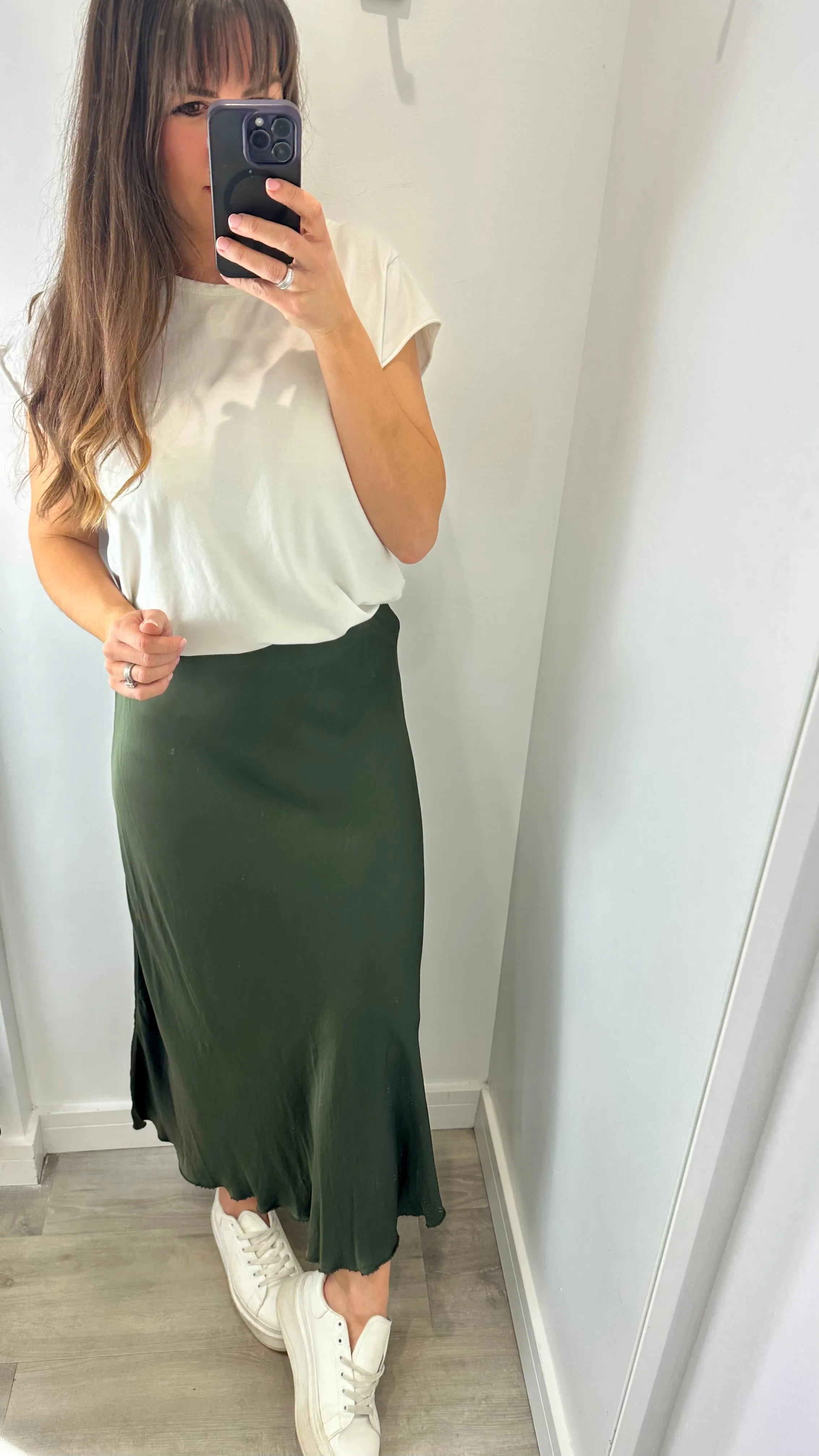DARK GREEN SATIN SKIRT