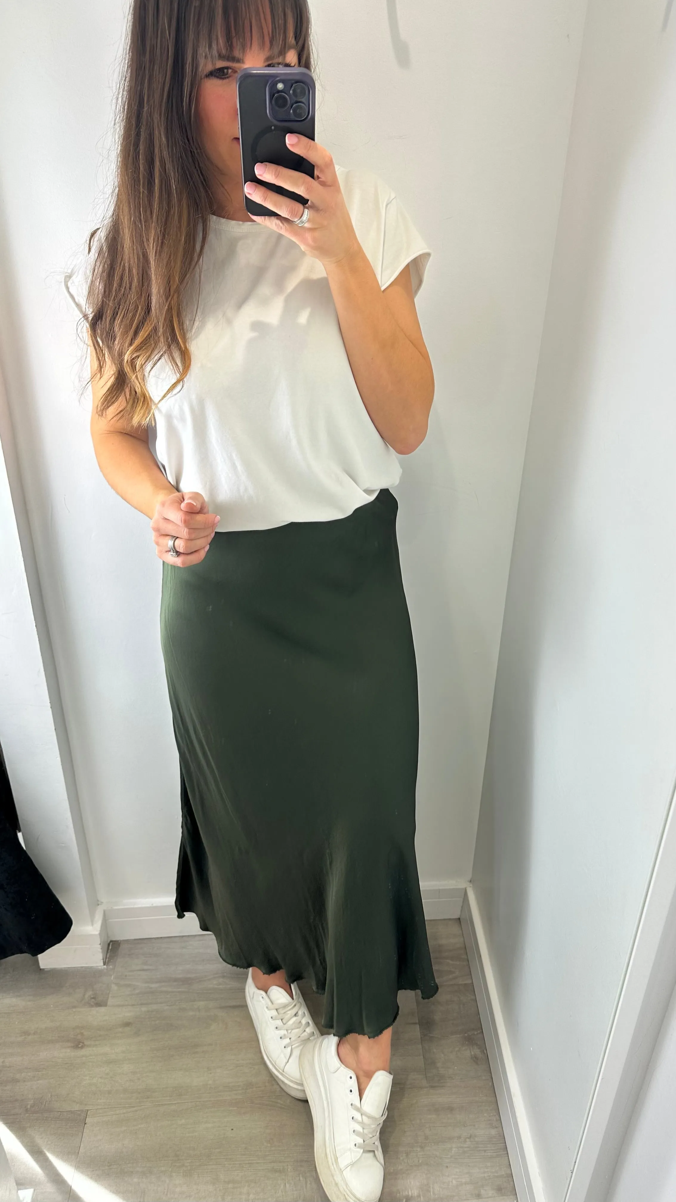 DARK GREEN SATIN SKIRT