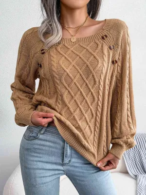 Decorative Button Cable-Knit Sweater (5 Colors)