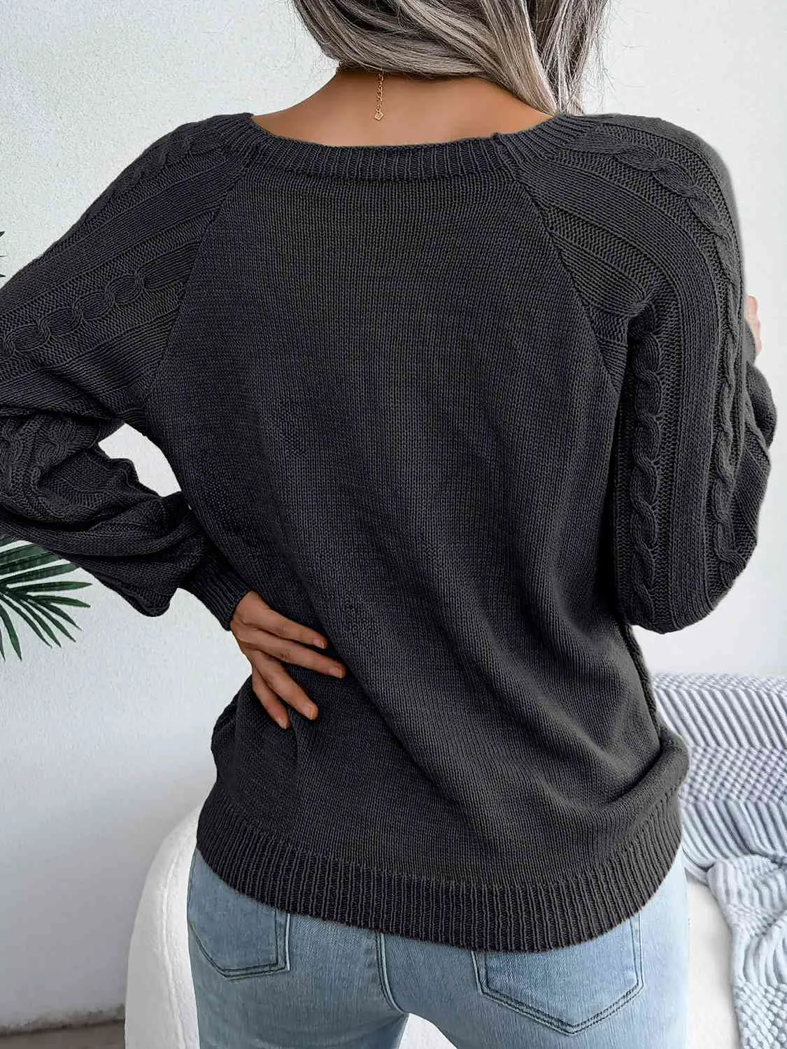 Decorative Button Cable-Knit Sweater (5 Colors)