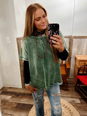 Dk Green Waffle Knit Top