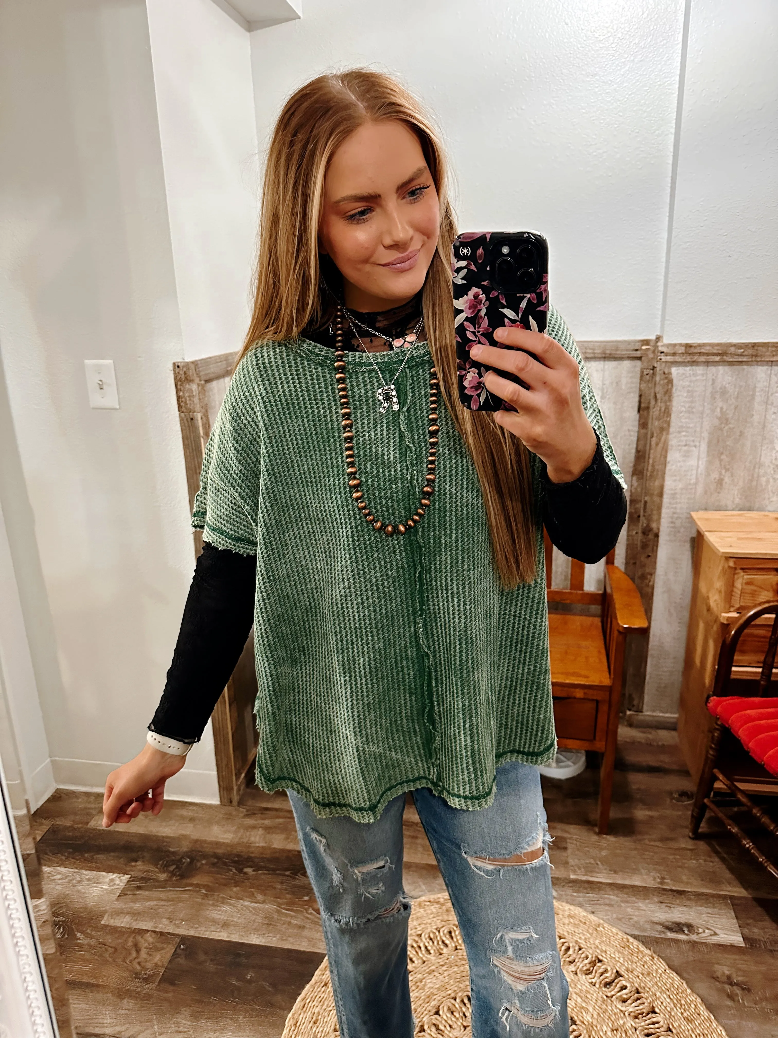 Dk Green Waffle Knit Top