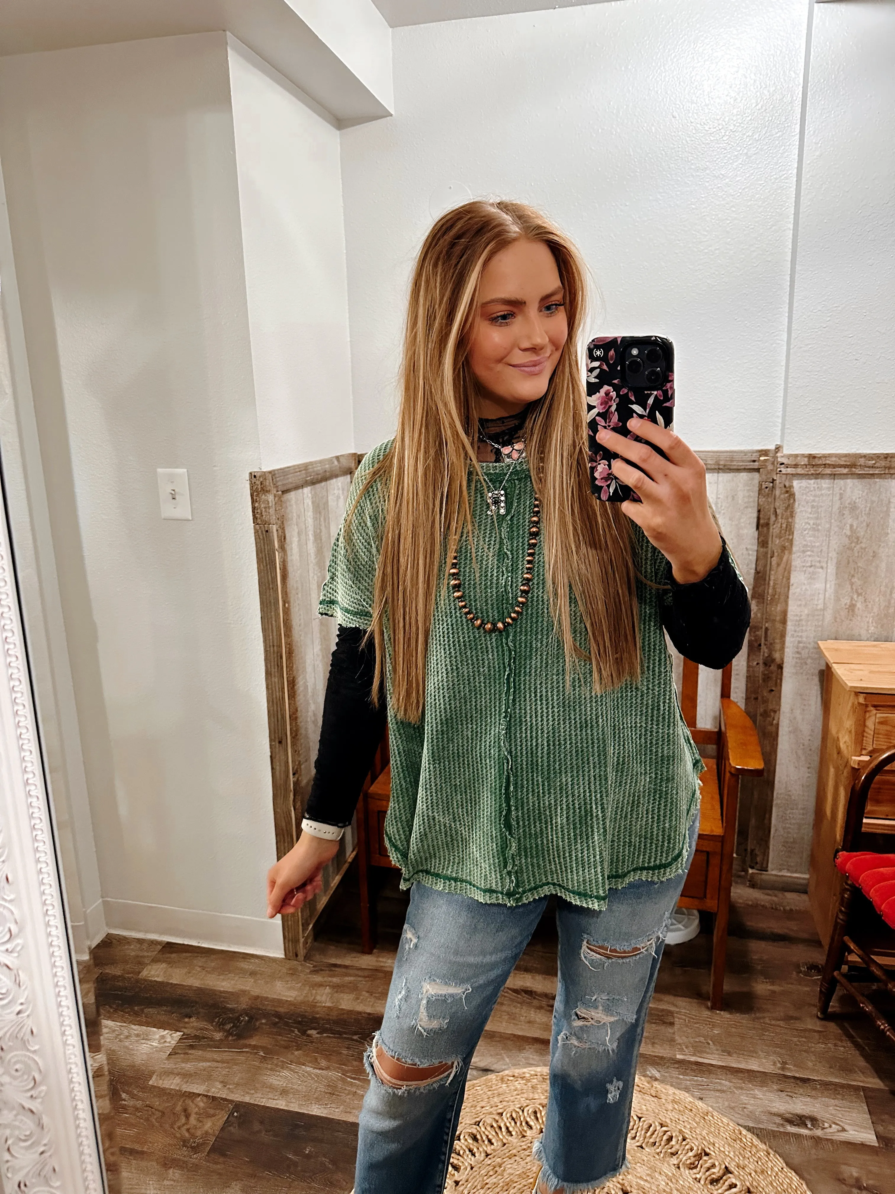 Dk Green Waffle Knit Top