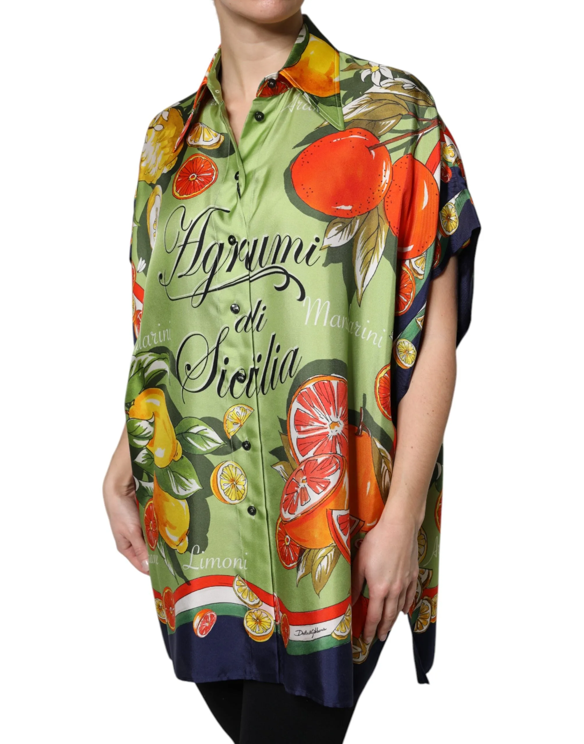 Dolce & Gabbana Multicolor Citrus Print Silk Twill Shirt Top