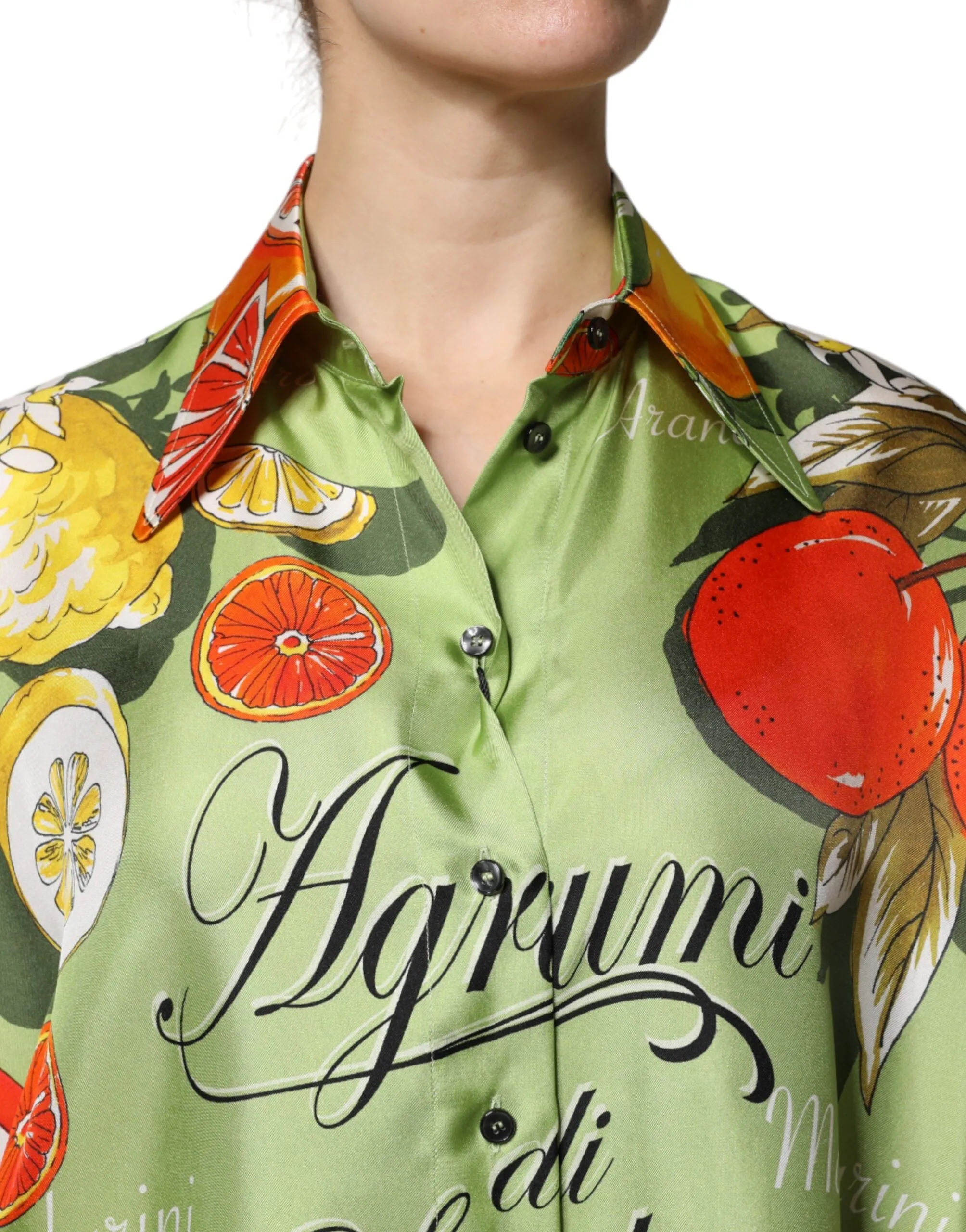 Dolce & Gabbana Multicolor Citrus Print Silk Twill Shirt Top