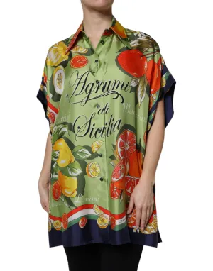 Dolce & Gabbana Multicolor Citrus Print Silk Twill Shirt Top