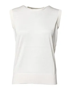 Dolce & Gabbana White Silk Round Neck Sleeveless Tank Top