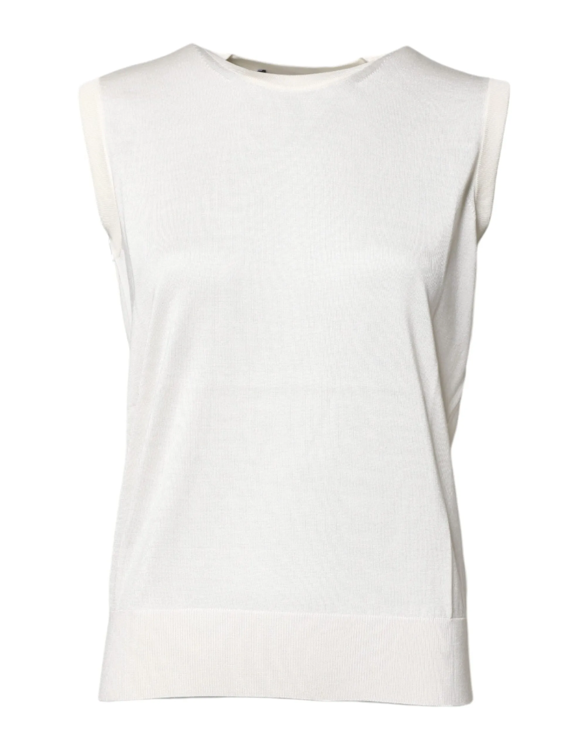Dolce & Gabbana White Silk Round Neck Sleeveless Tank Top