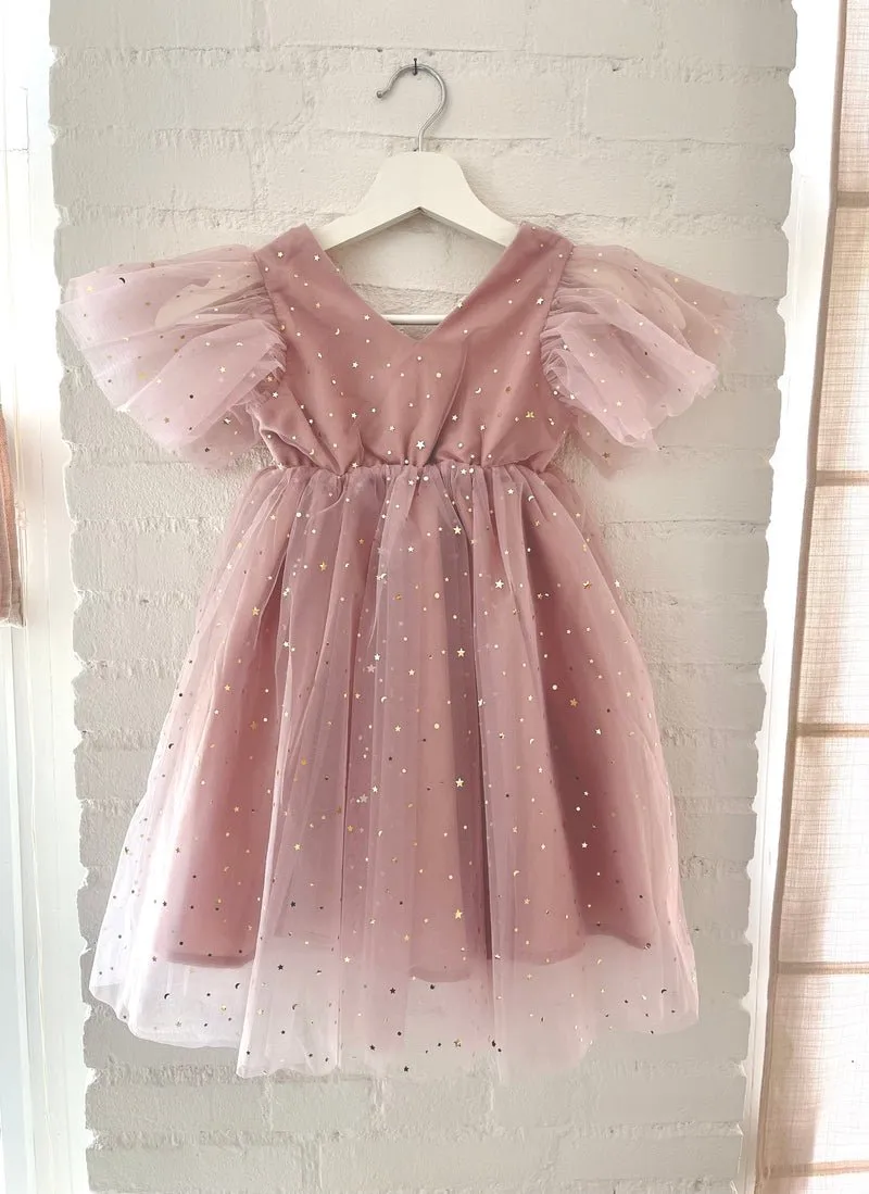 DOLLY Stars & Moon Tulle Princess Dress Dusty Violet