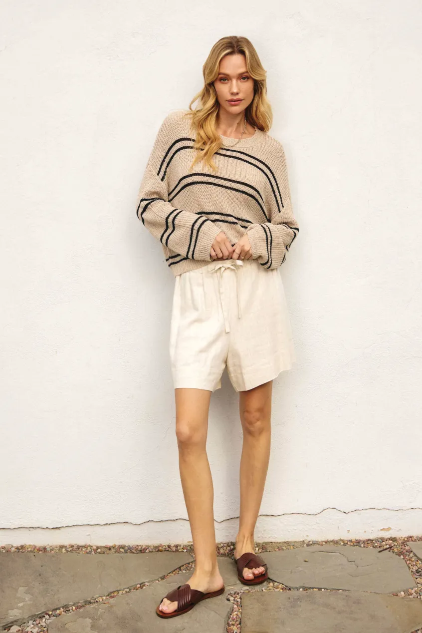 Double Striped Long Sleeve Open Knit Top