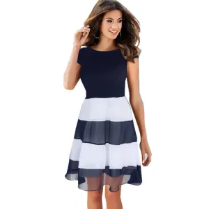 dress Short sleeve striped Ball Gown Tank Lace Chiffon Vintage Dresses Casual Slim plus size women dress