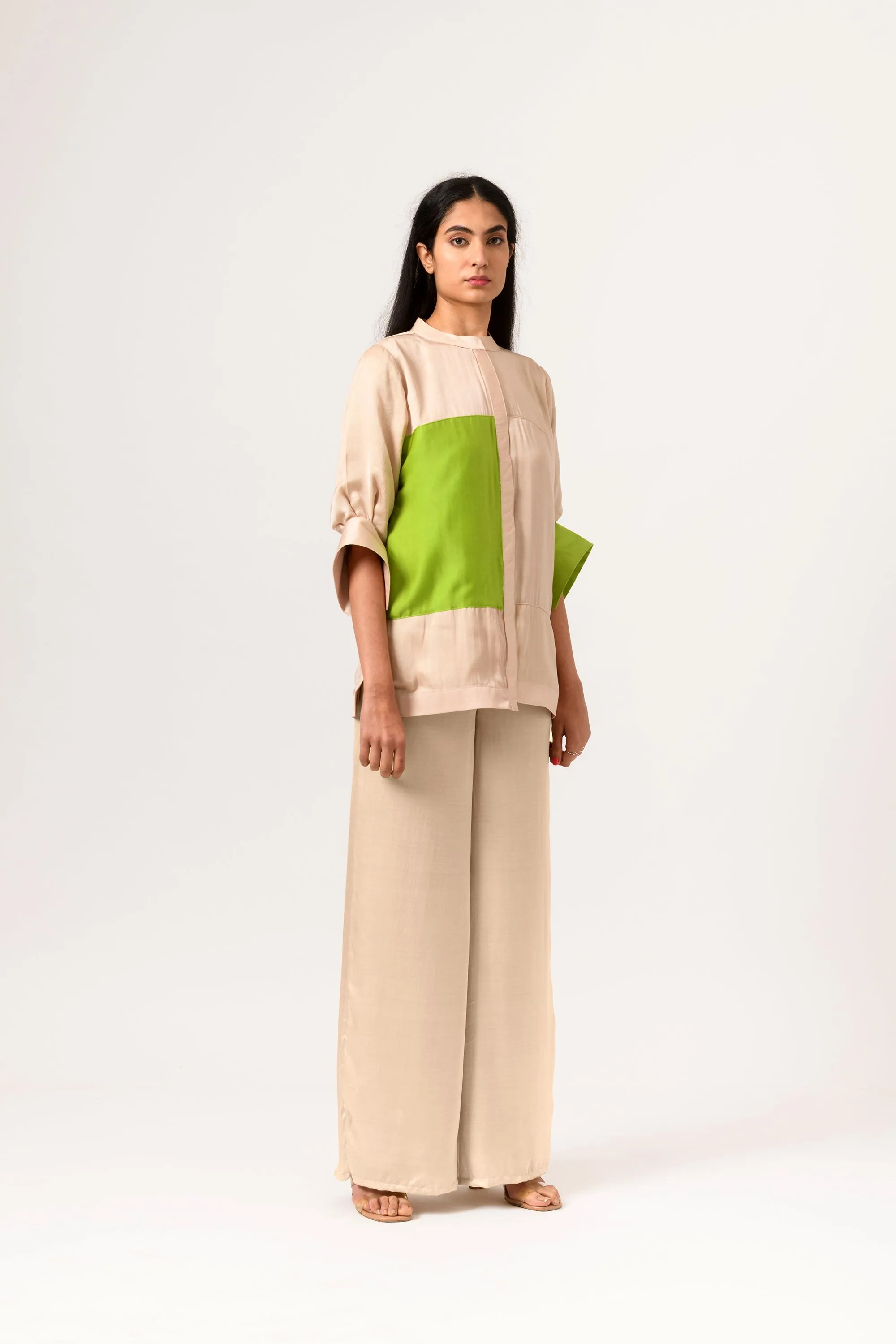 Ecru Green Colorblocked Blouse