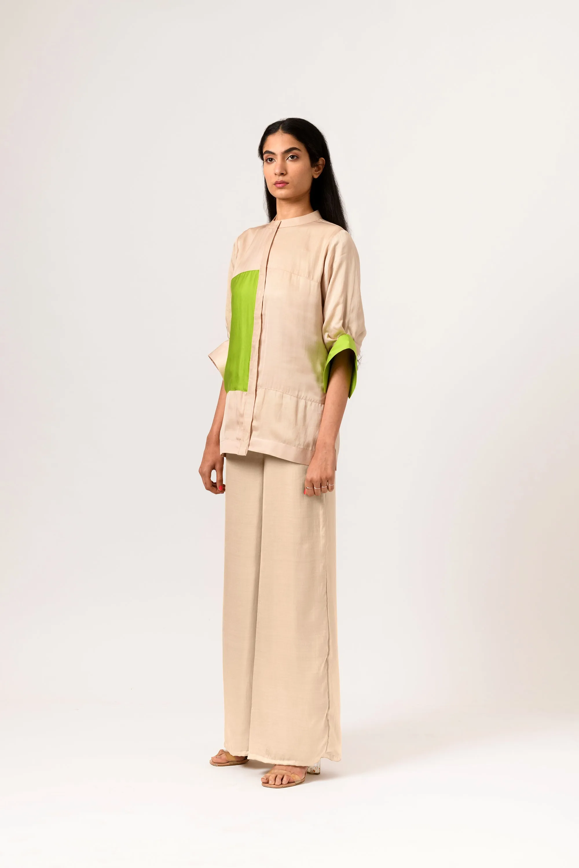 Ecru Green Colorblocked Blouse
