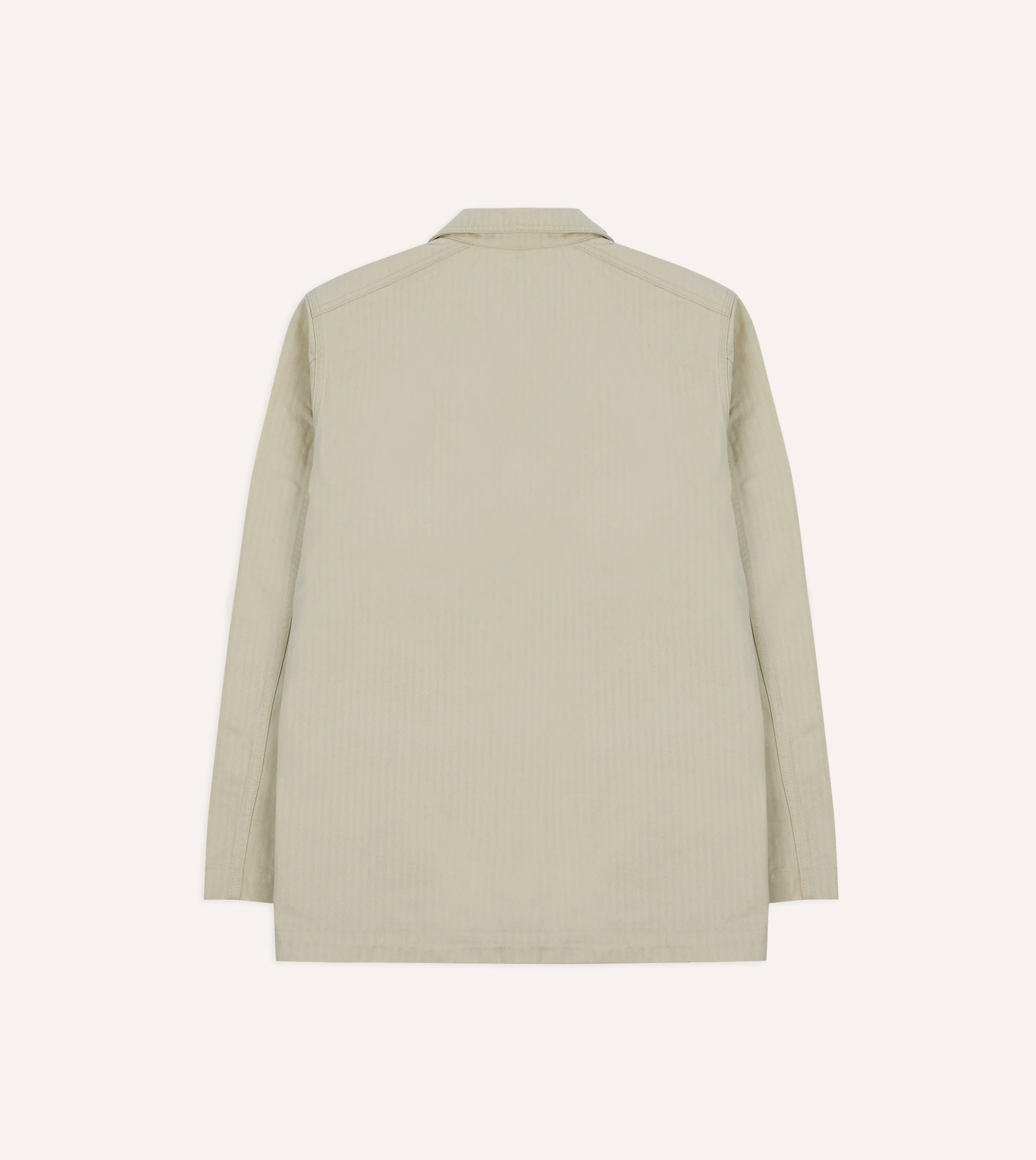 Ecru Waxed Herringbone Cotton Five-Pocket Chore Jacket