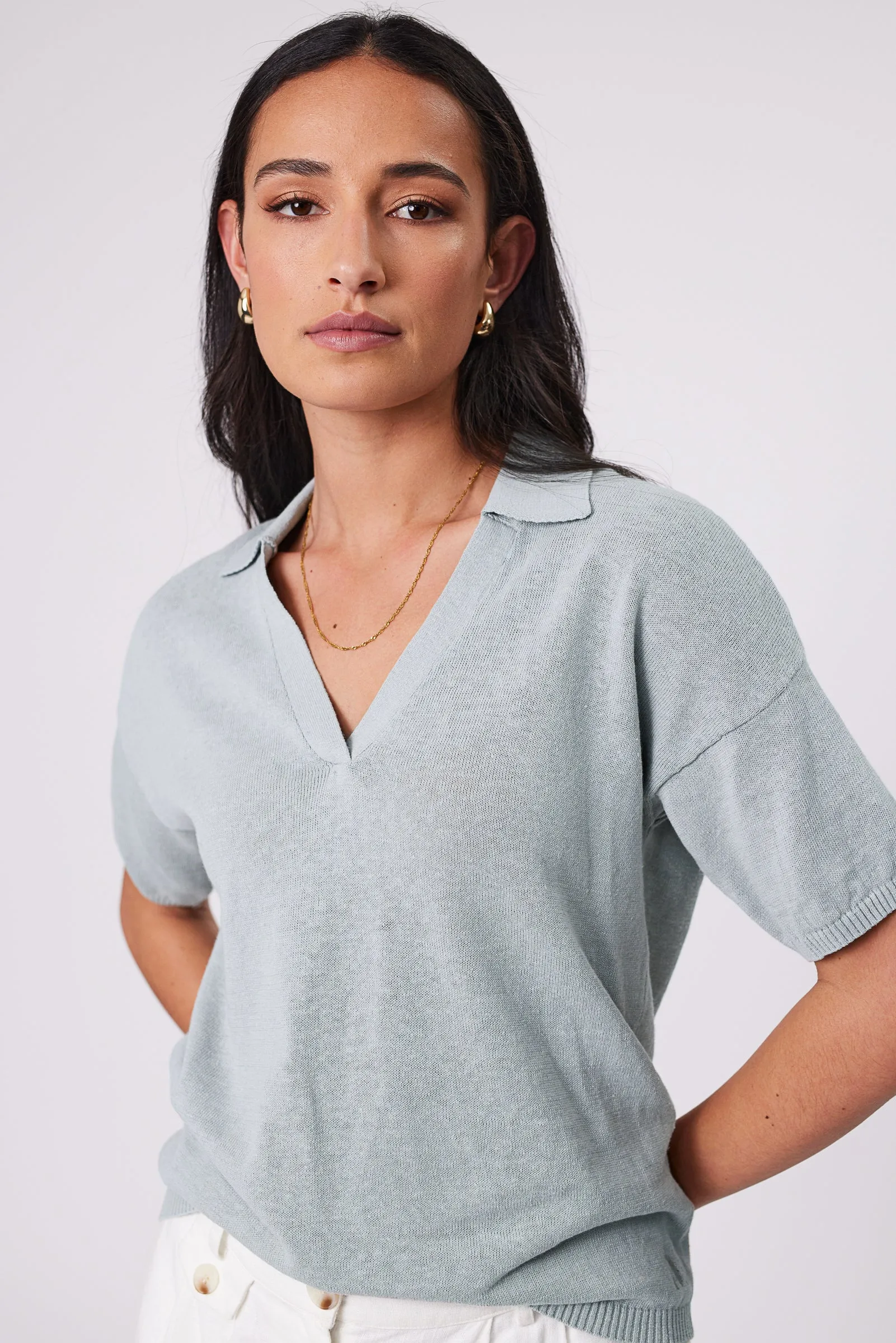 Eden Polo Knit - Duck Egg