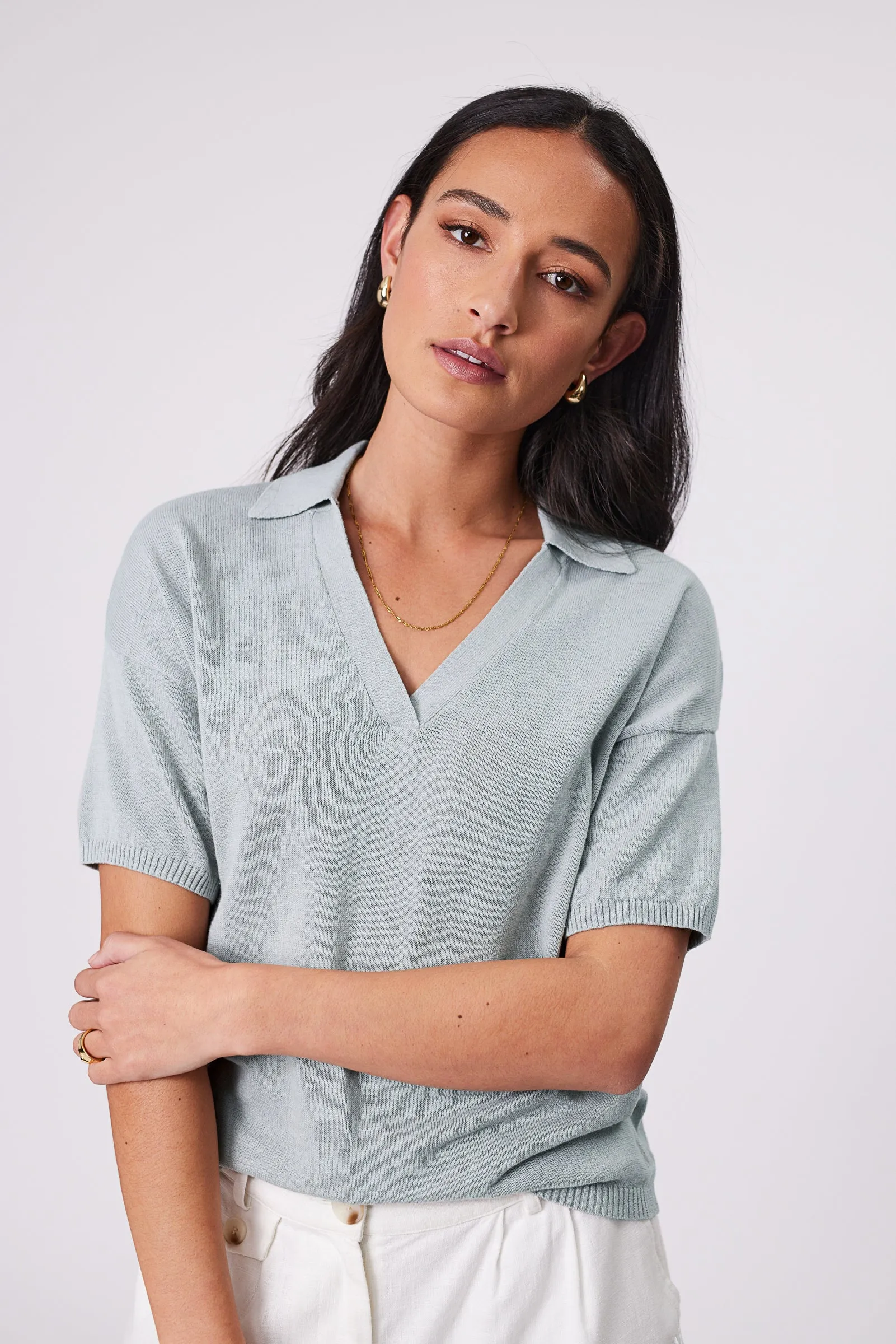 Eden Polo Knit - Duck Egg