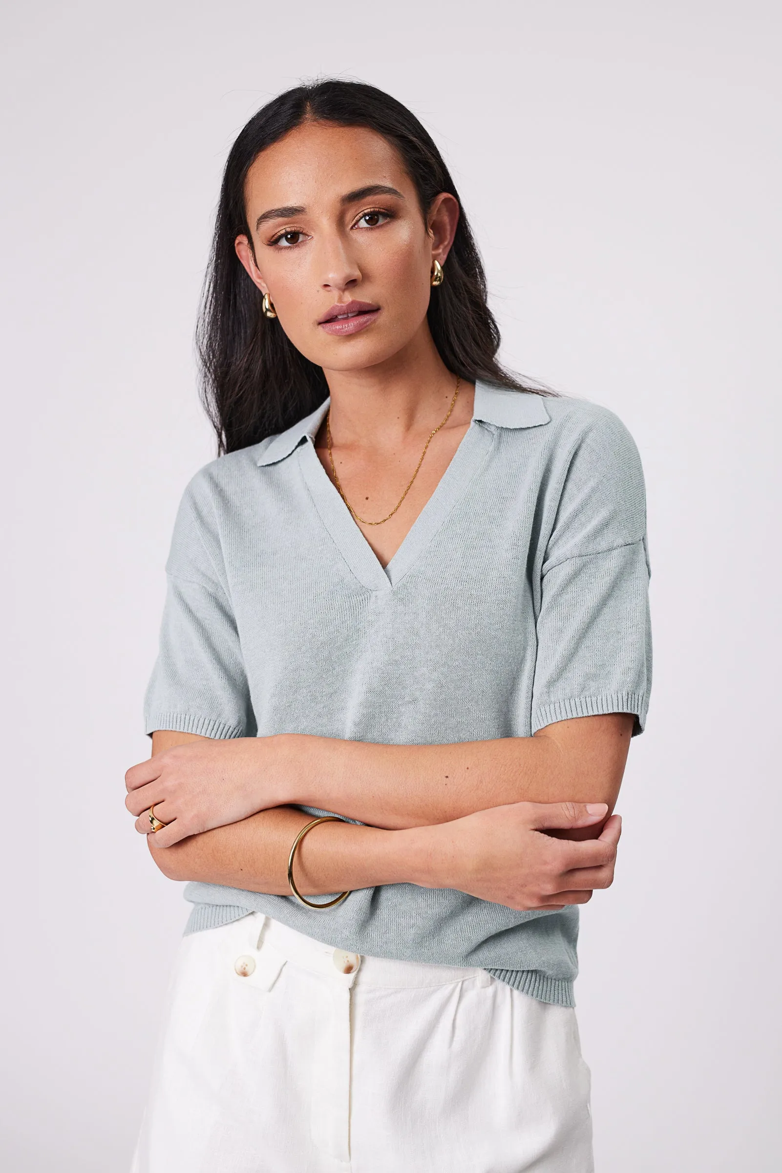 Eden Polo Knit - Duck Egg