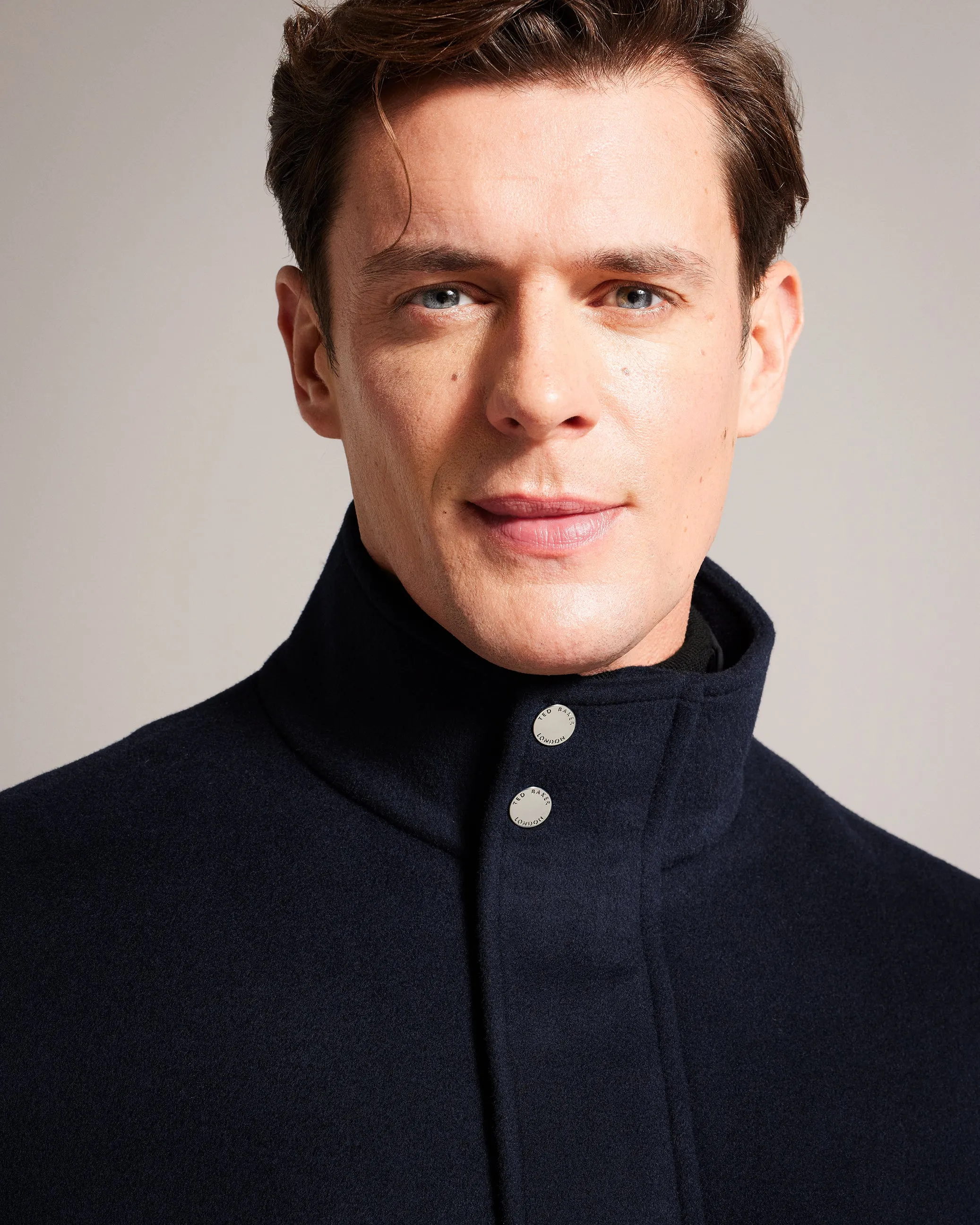 Ederson Wool Blend Funnel Neck Coat Navy
