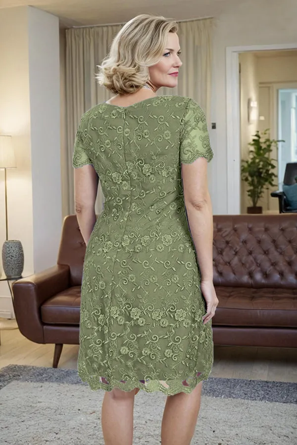 Elegant Short Sleeves Column Knee Length Mother of the Bride Dress