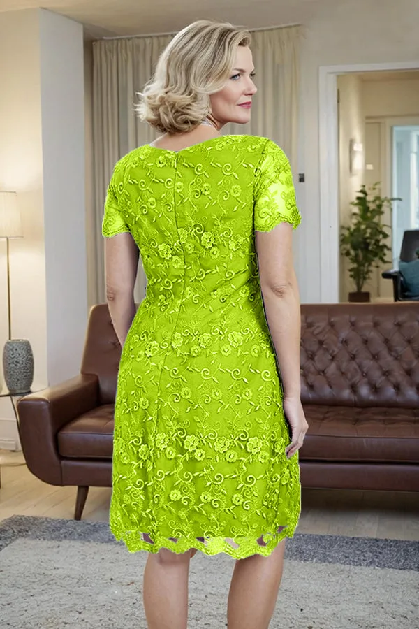 Elegant Short Sleeves Column Knee Length Mother of the Bride Dress