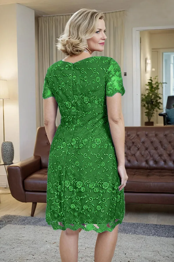 Elegant Short Sleeves Column Knee Length Mother of the Bride Dress