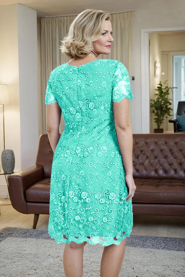 Elegant Short Sleeves Column Knee Length Mother of the Bride Dress