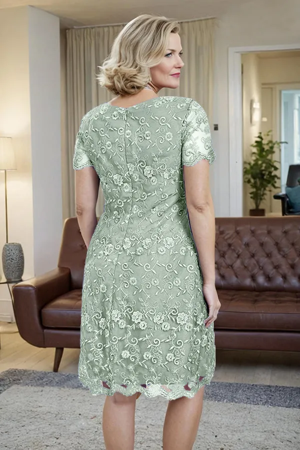 Elegant Short Sleeves Column Knee Length Mother of the Bride Dress