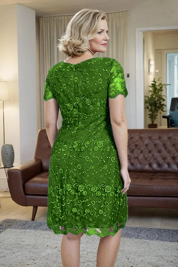 Elegant Short Sleeves Column Knee Length Mother of the Bride Dress
