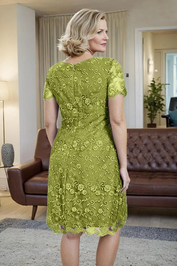 Elegant Short Sleeves Column Knee Length Mother of the Bride Dress