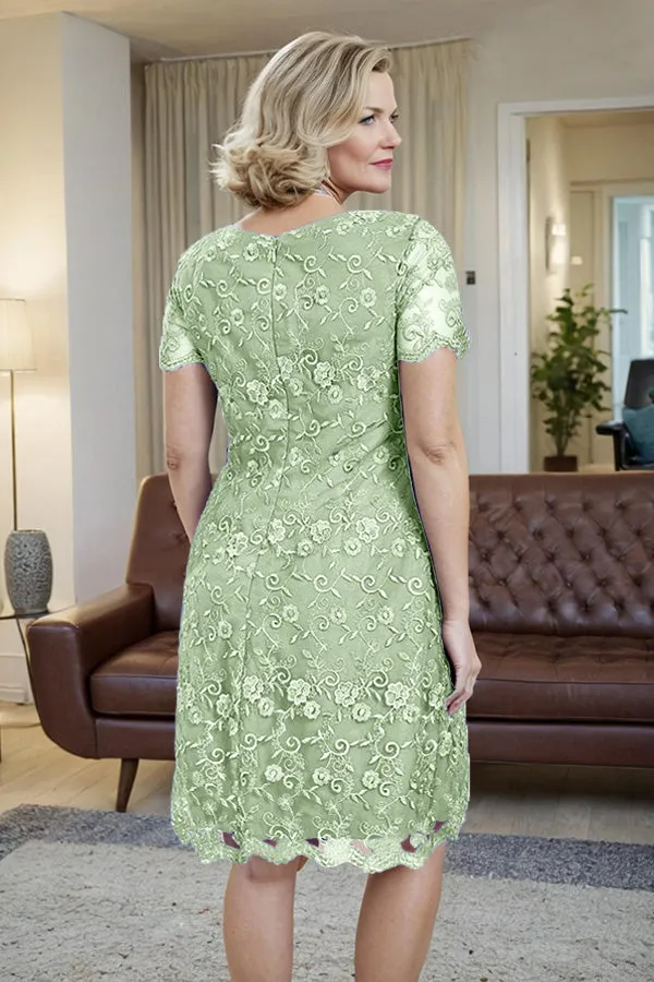 Elegant Short Sleeves Column Knee Length Mother of the Bride Dress