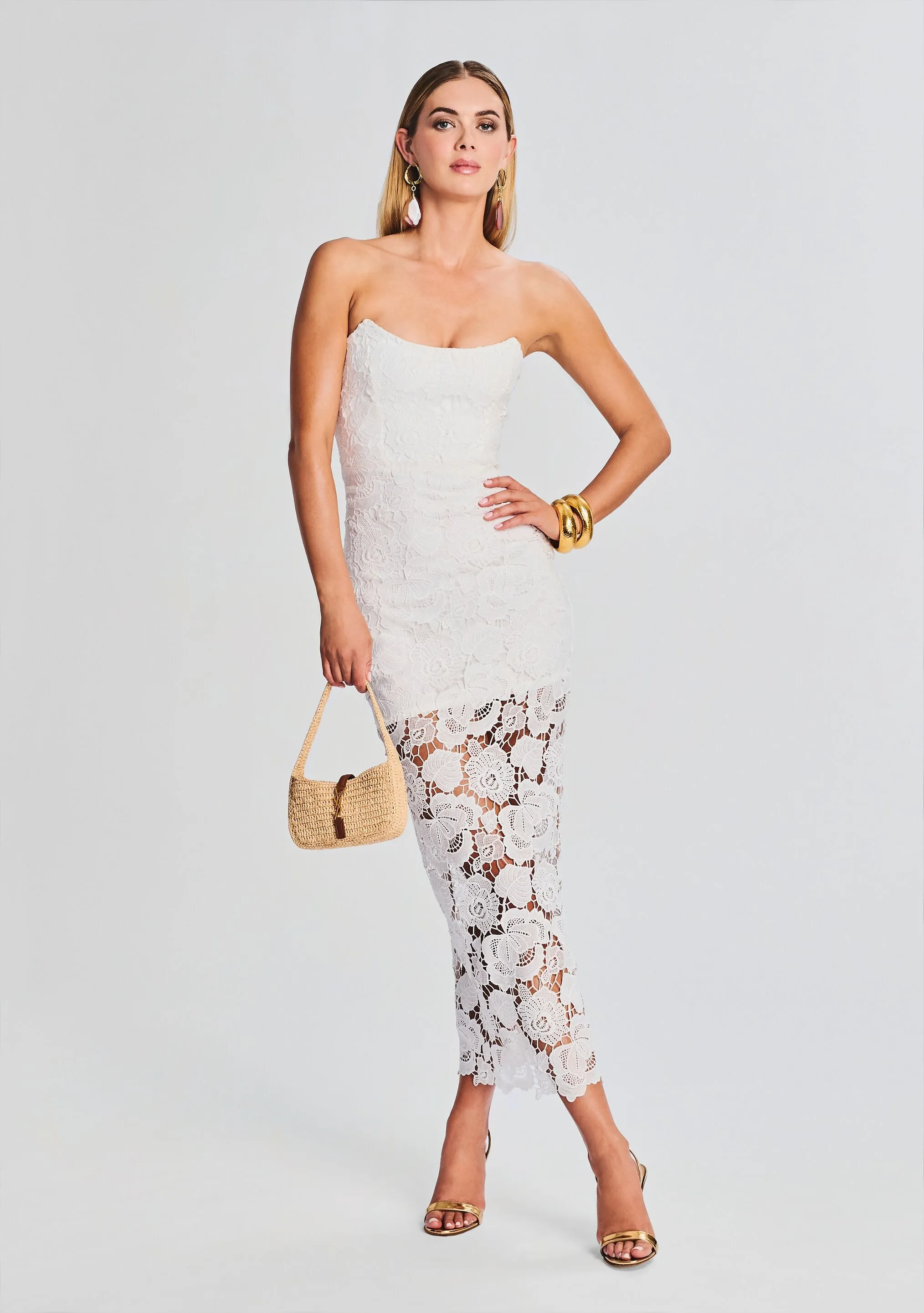 Eliza Lace Strapless Maxi Dress