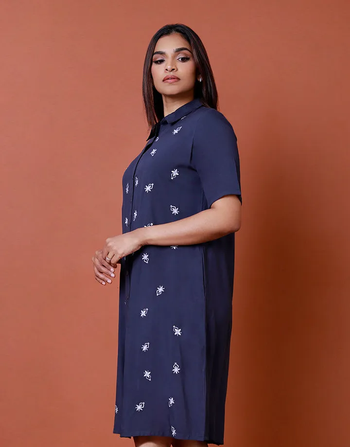 Embroidered Button Up Shirt Dress