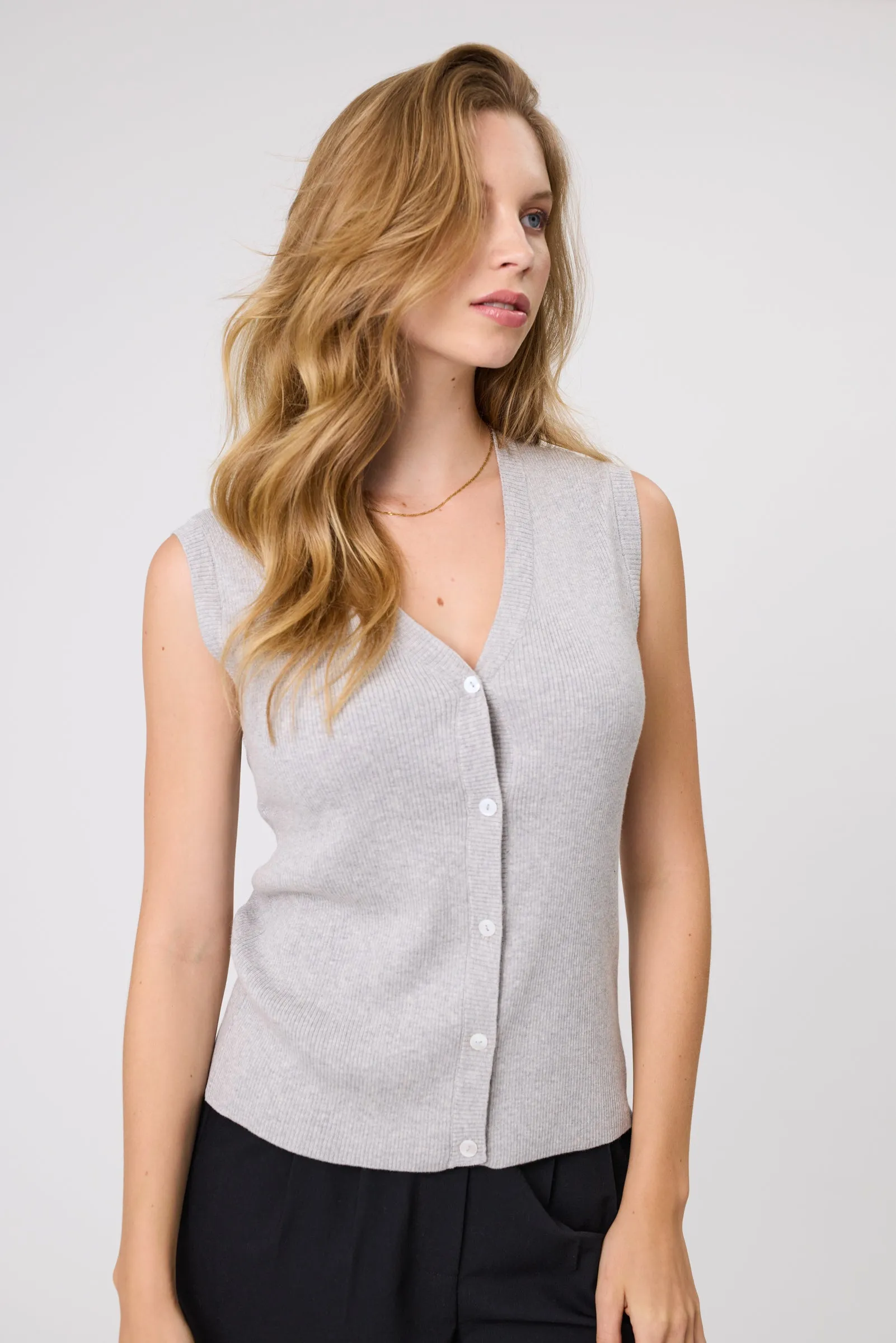 Encore Knit Vest - Grey Marle