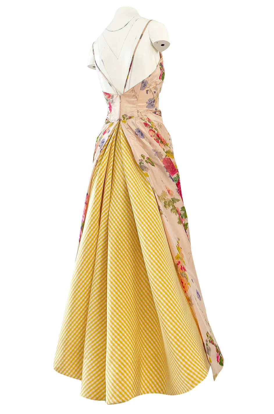 Exceptional Spring 1995 Bill Blass Runway & Book Piece Floral Silk Taffeta & Gingham Dress