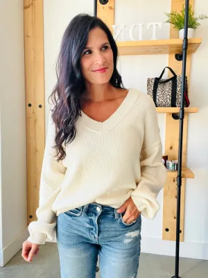 Exposed Seam Knit Sweater in Cream