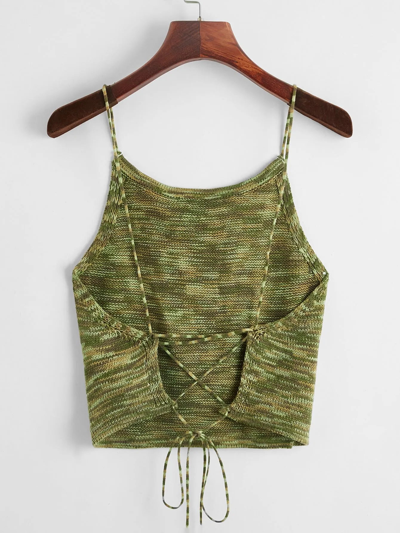 EZwear Lace Up Backless Space Dye Knit Top