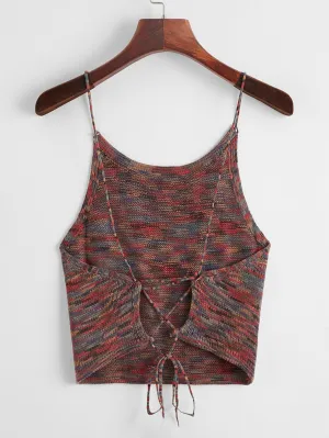 EZwear Lace Up Backless Space Dye Knit Top