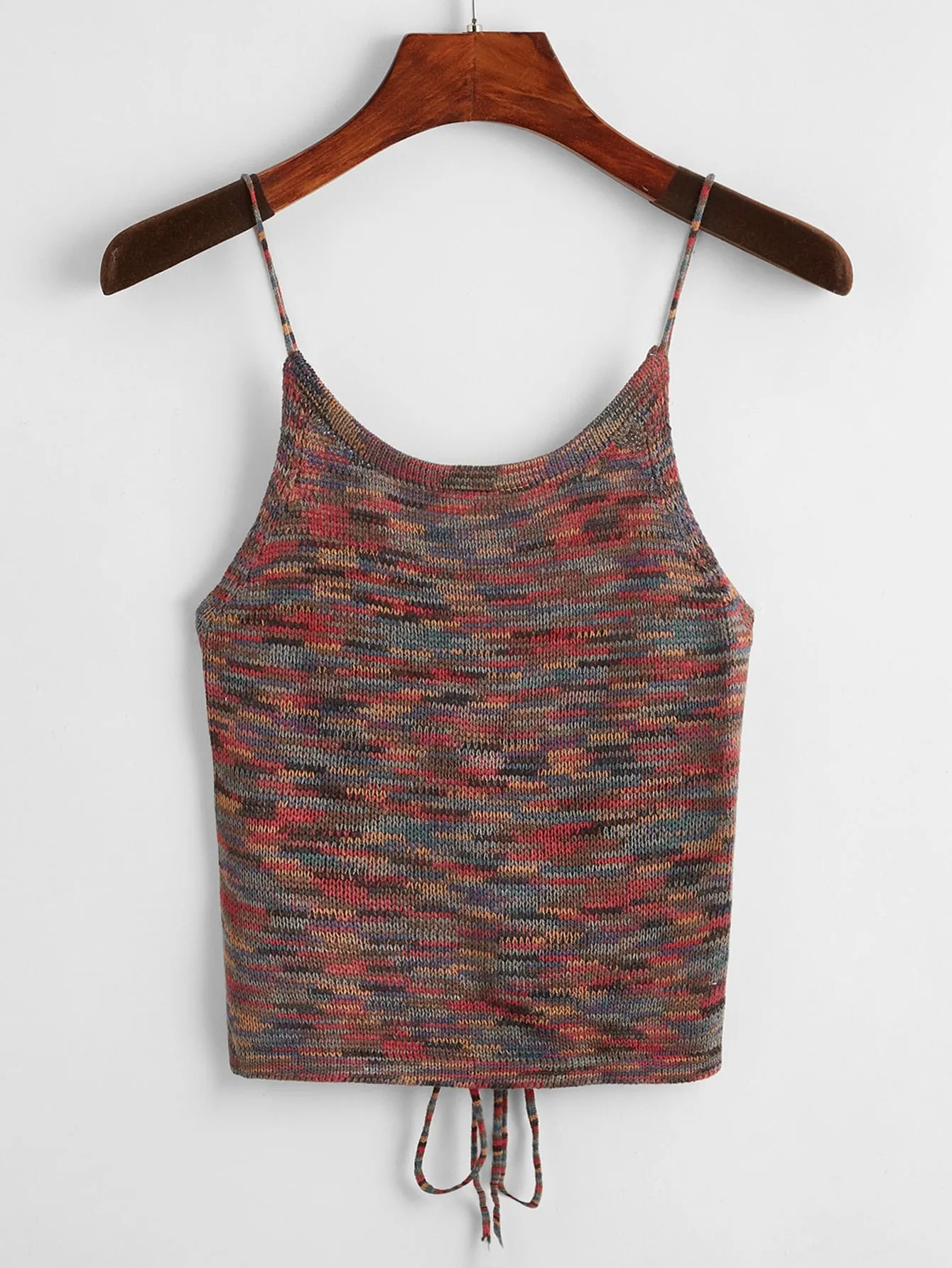 EZwear Lace Up Backless Space Dye Knit Top