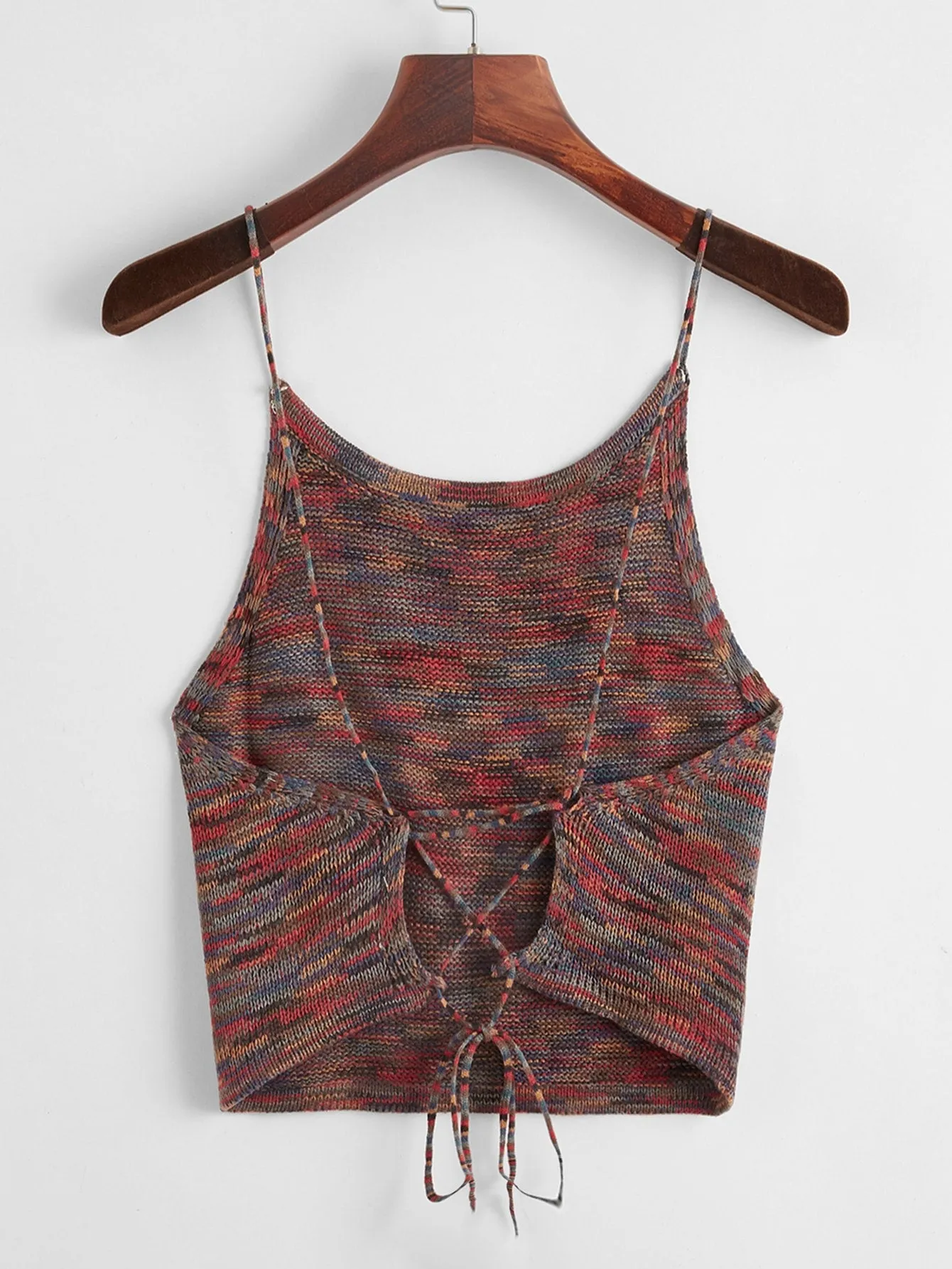 EZwear Lace Up Backless Space Dye Knit Top
