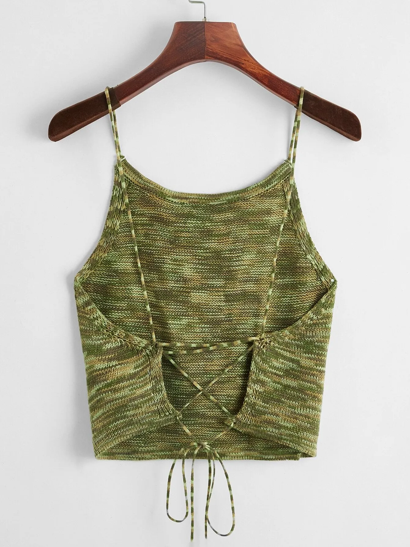 EZwear Lace Up Backless Space Dye Knit Top