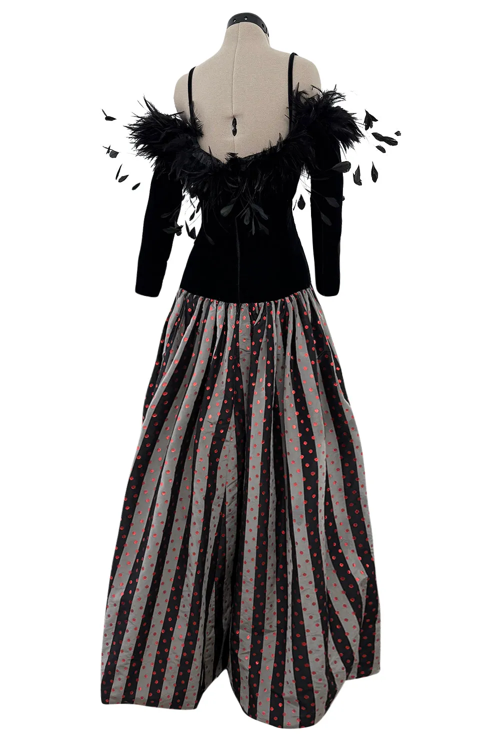 Fall 1982 Hubert de Givenchy Unlabeled Haute Couture Runway Dress w Feathers w Feather Collar