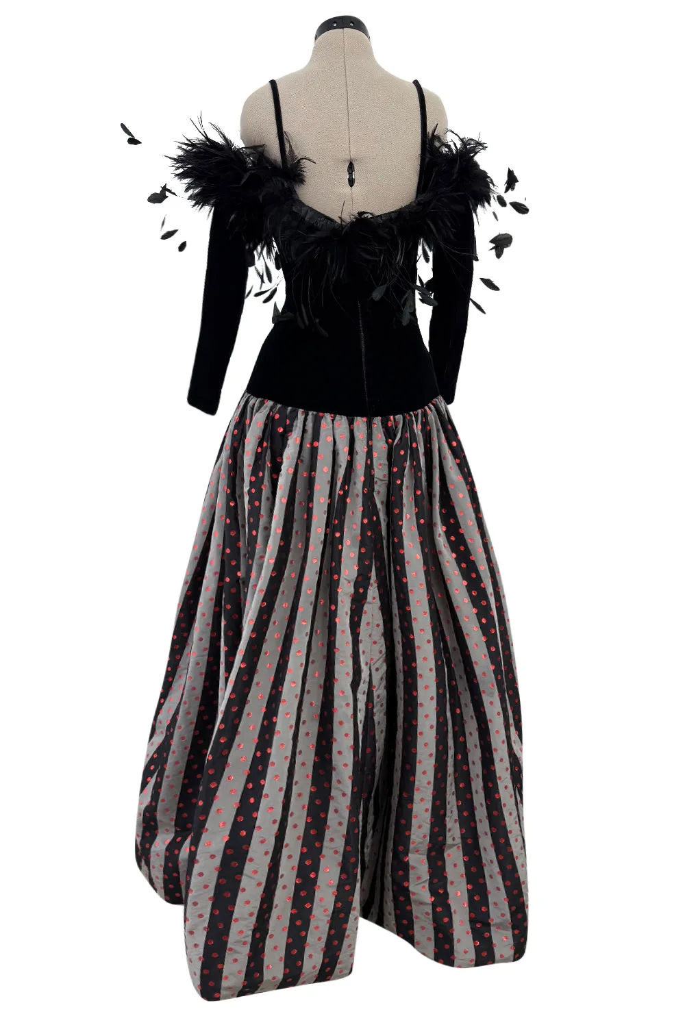Fall 1982 Hubert de Givenchy Unlabeled Haute Couture Runway Dress w Feathers w Feather Collar