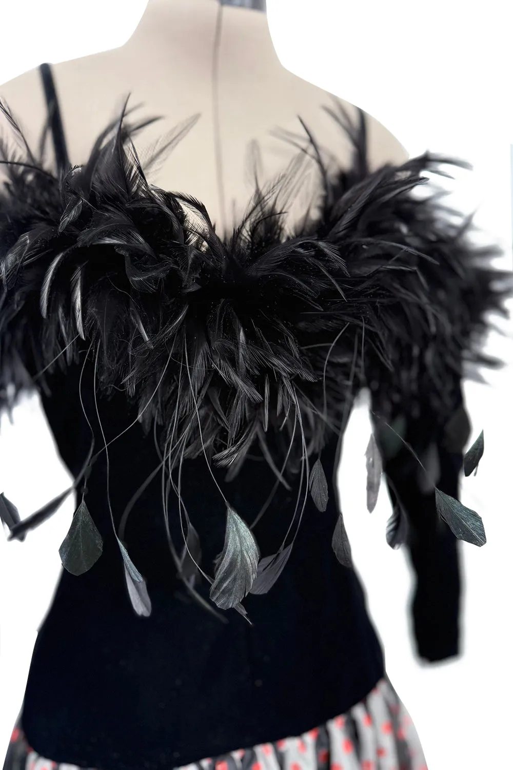 Fall 1982 Hubert de Givenchy Unlabeled Haute Couture Runway Dress w Feathers w Feather Collar